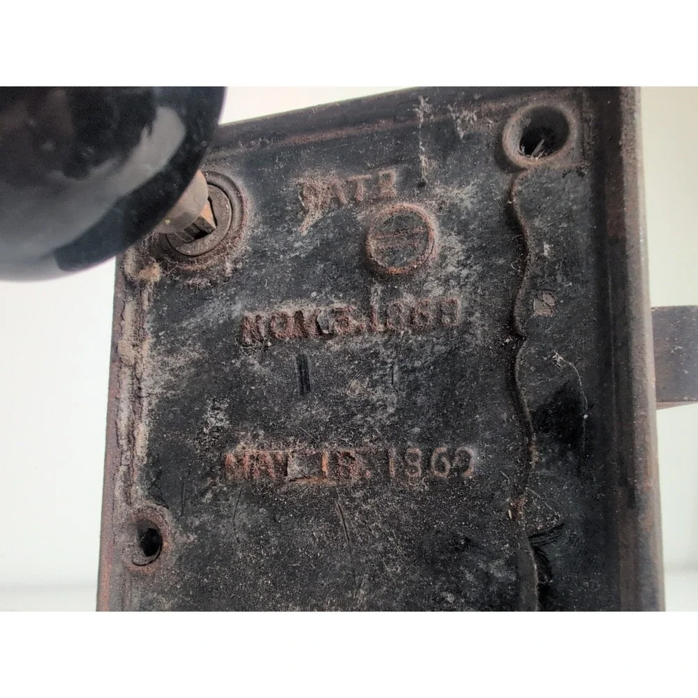 Antique Vtg Corbin Mortise Lock Door Hardware w/ Door Black Knobs 1868 1869
